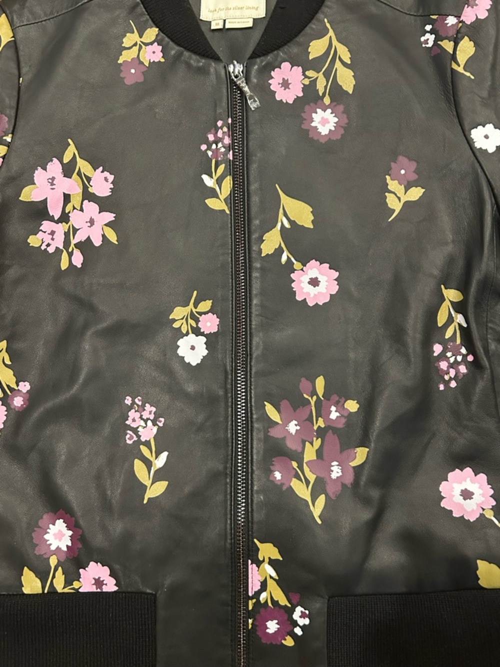 Kate Spade In Bloom Leather Bomber Jacket Lamb Leather Black Women’s Medium - Picture 3 of 8